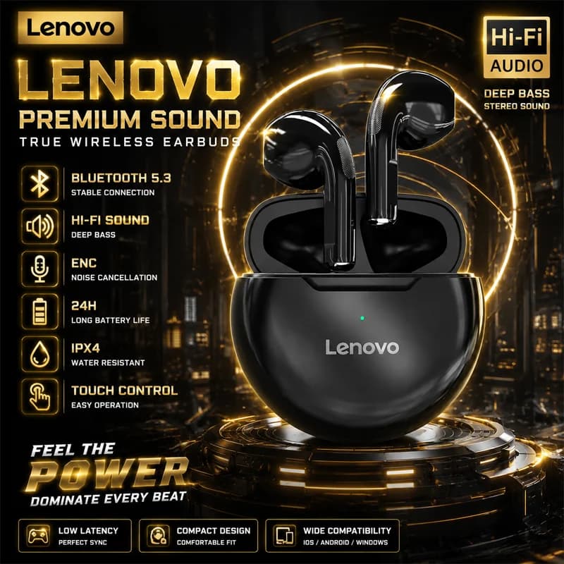 Lenovo Original HT38 TWS Wireless Bluetooth V5.4 Stereo Earphones Long Endurance Touch Earbuds Low Latency Gaming Headset New