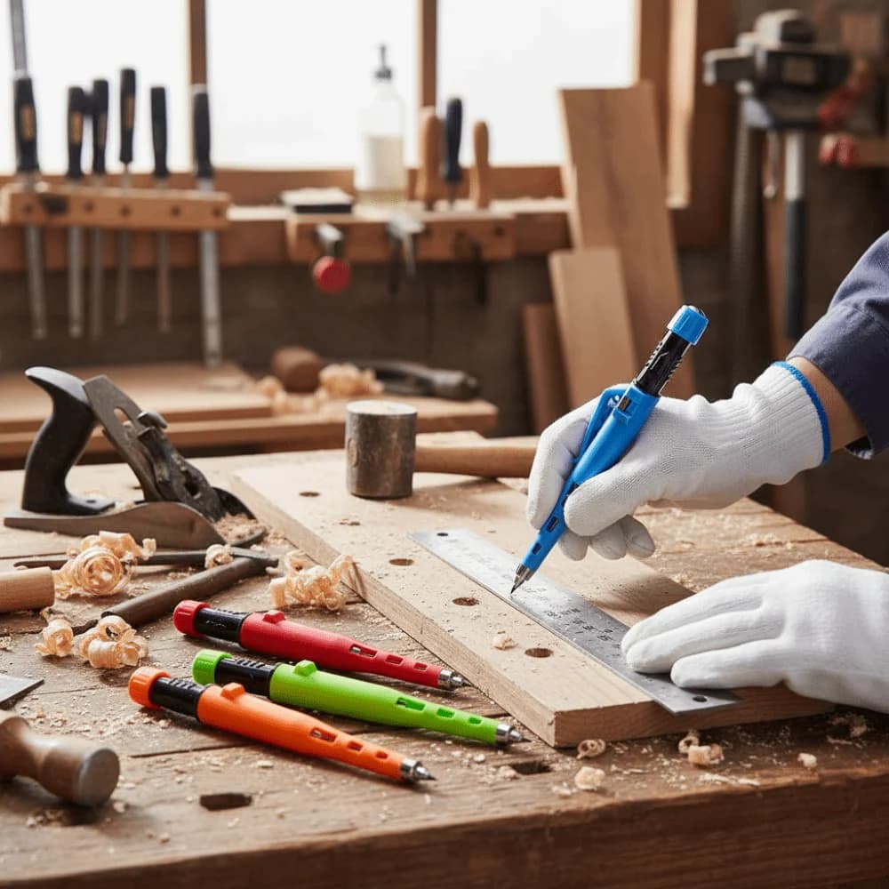 Matita Meccanica per Falegnameria da 2,8 mm con Custodia Protettiva, Nuovo Design della Punta, Matita per Marcatura da Carpentiere con Cappuccio e Temperino Integrato