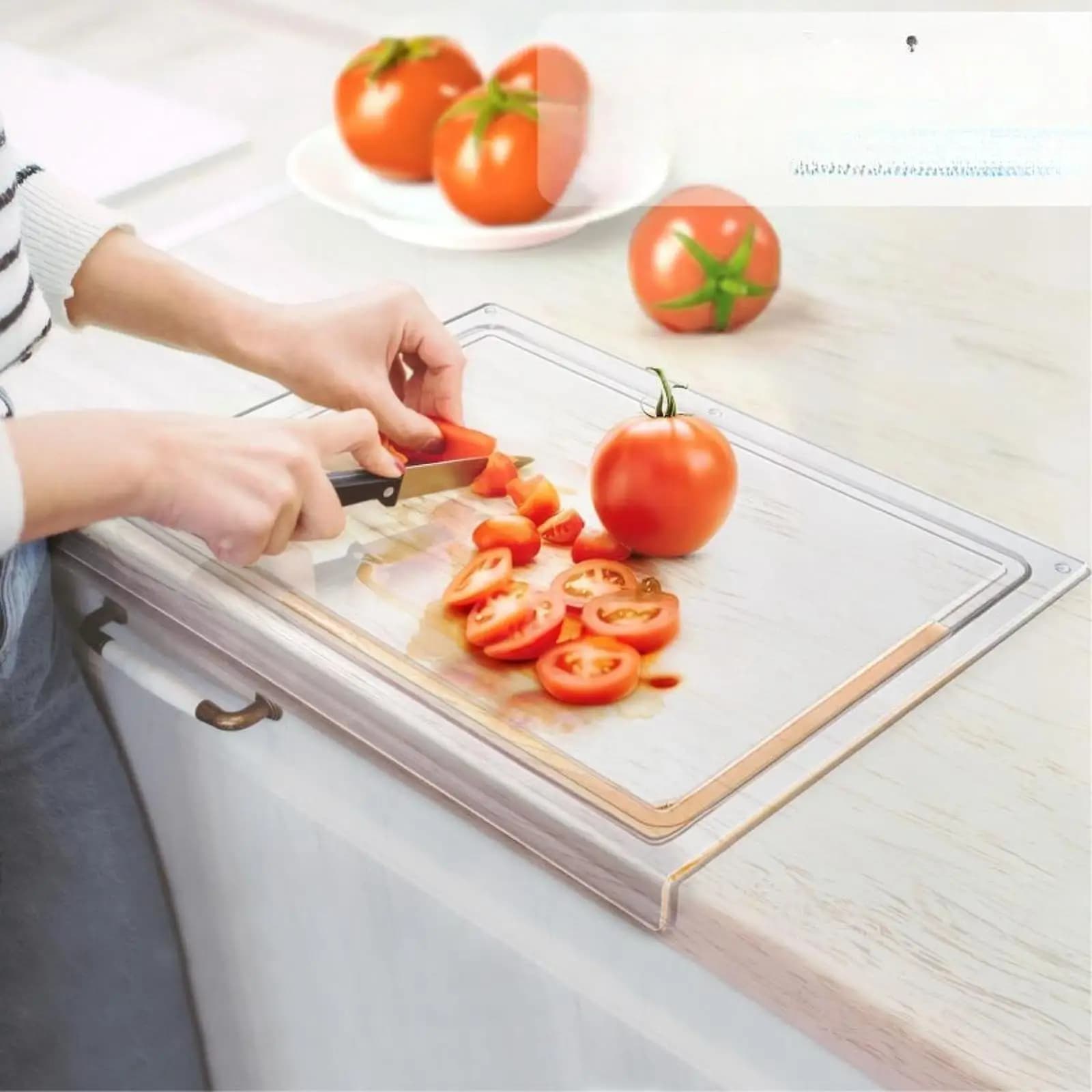 Acrylic Cutting Board with Counter Lip Protector Aesthetic Kitchen Gadget for Home Restaurant Apartment Scratch Resistant