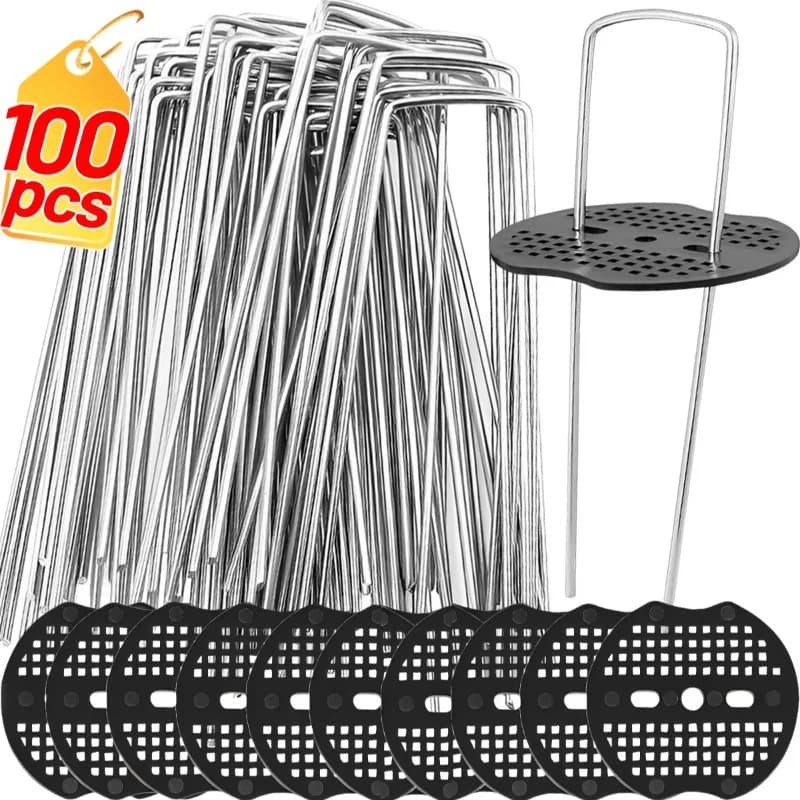 100/10PCS Pali da giardino in acciaio Graffette paesaggistiche a forma di U a prova di ruggine Sod Pali Recinzioni Fili per esterni Tende Teloni Fissaggio pioli