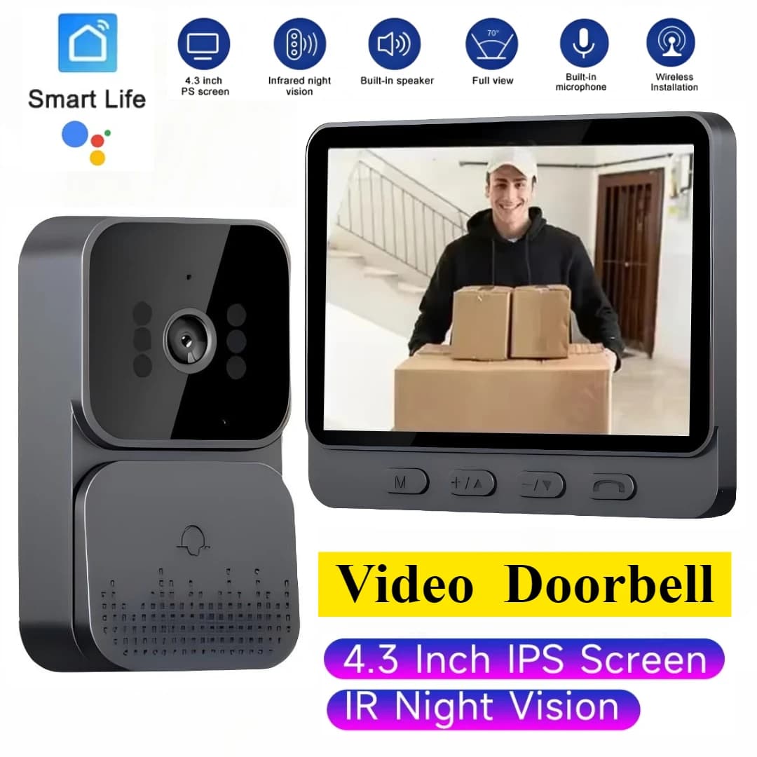 Campanello senza fili con schermo da 4,3" e spioncino digitale Visione notturna IR Visualizzatore di sicurezza Telecamera Citofono domestico Smart Home