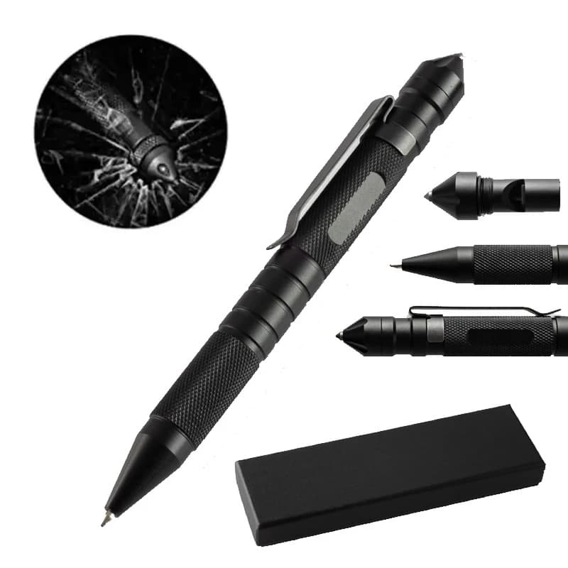 Penna tattica multifunzionale Penna gel antiscivolo in acciaio di alta qualità Penna portatile per autodifesa Strumento di sopravvivenza per rompere il vetro in alluminio