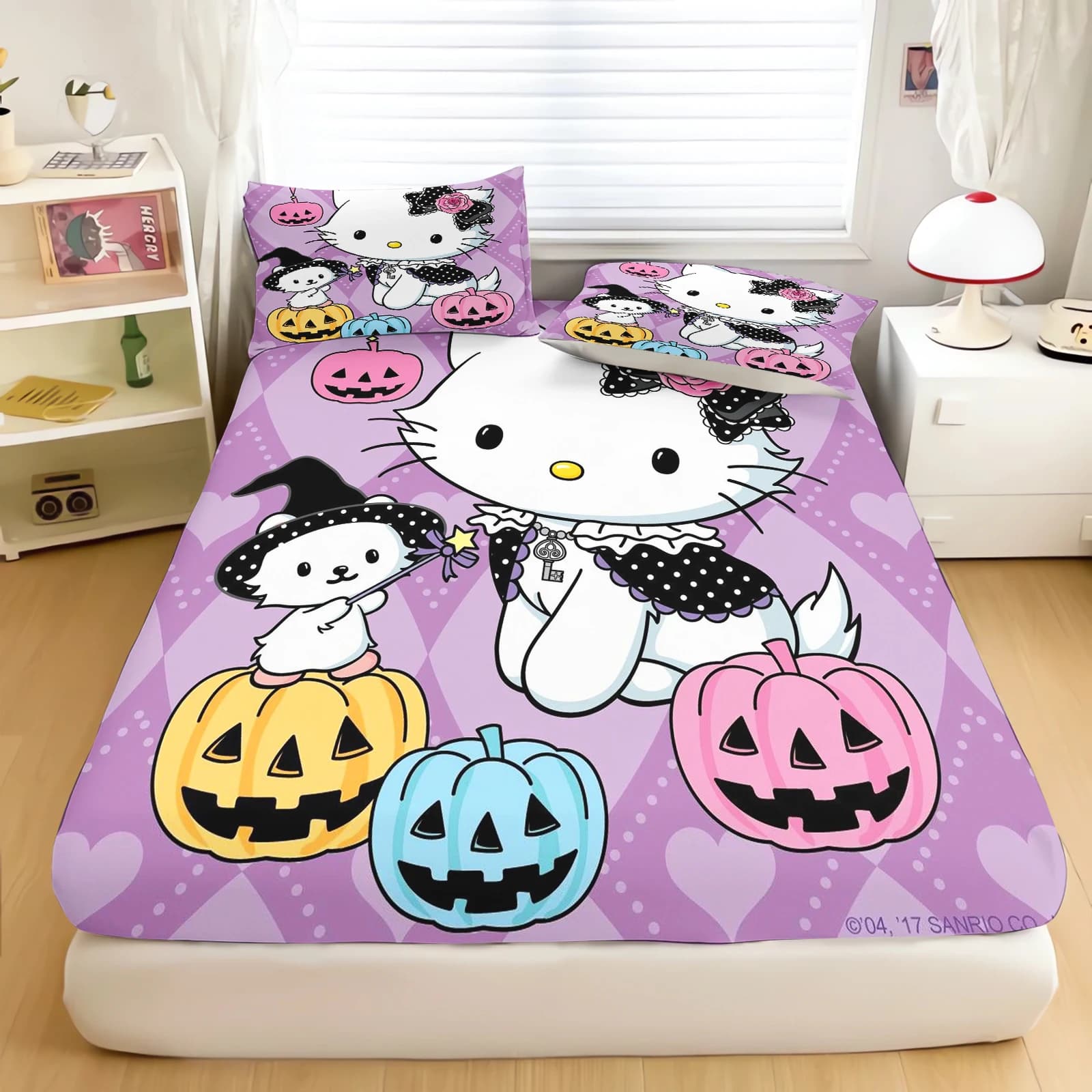 Lenzuolo con Angoli Hello Kitty di Sanrio, Coprimaterasso Rosa con Stampa Coppia Carina per Camera da Letto delle Ragazze, Misura Singola/Matrimoniale