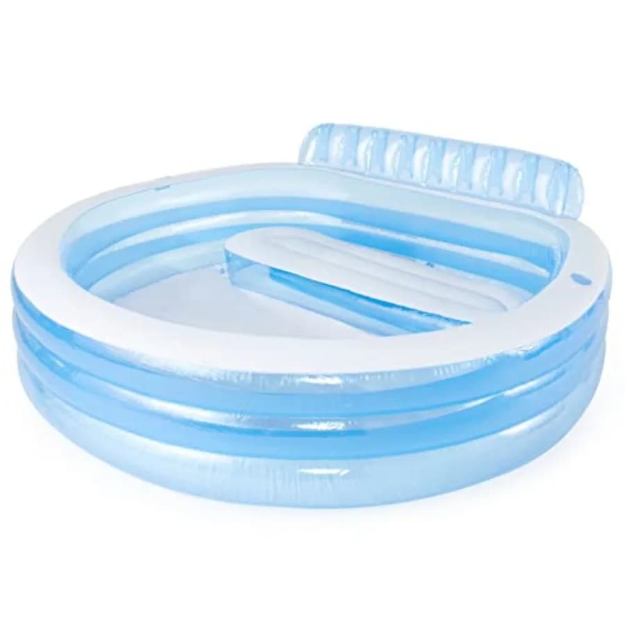 Piscina gonfiabile familiare Swim Center per uso in giardino, in PVC, colore blu, con panca integrata e portabicchieri, capacità 156 galloni.