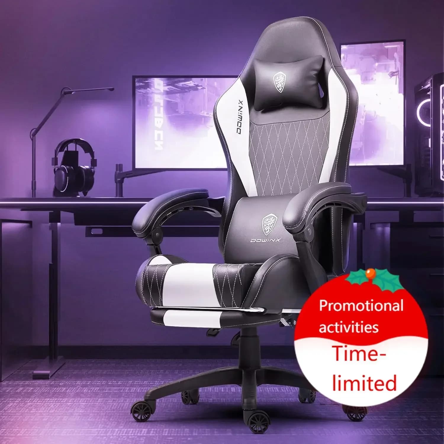 Sedia da Gaming con Massaggio, Supporto Lombare e Poggiapiedi, Sedia da Videogiochi per Adulti, Sedia Ergonomica Regolabile per Gamer con Schienale Alto