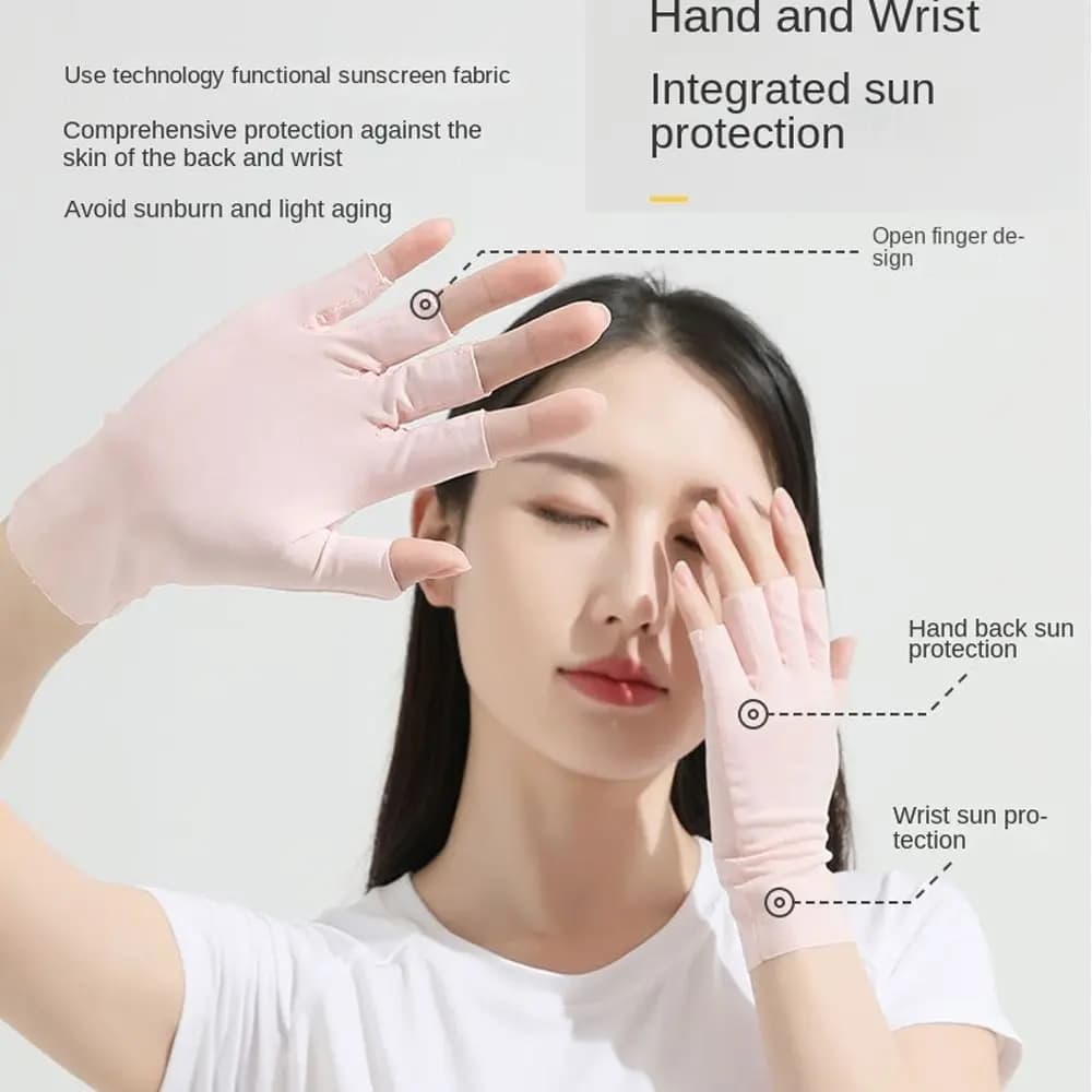 Summer Fingerless Gloves Women Cooling Sun Protection Driving Gloves Touchscreen Anti UV Ice Silk Breathable Cycling Gloves