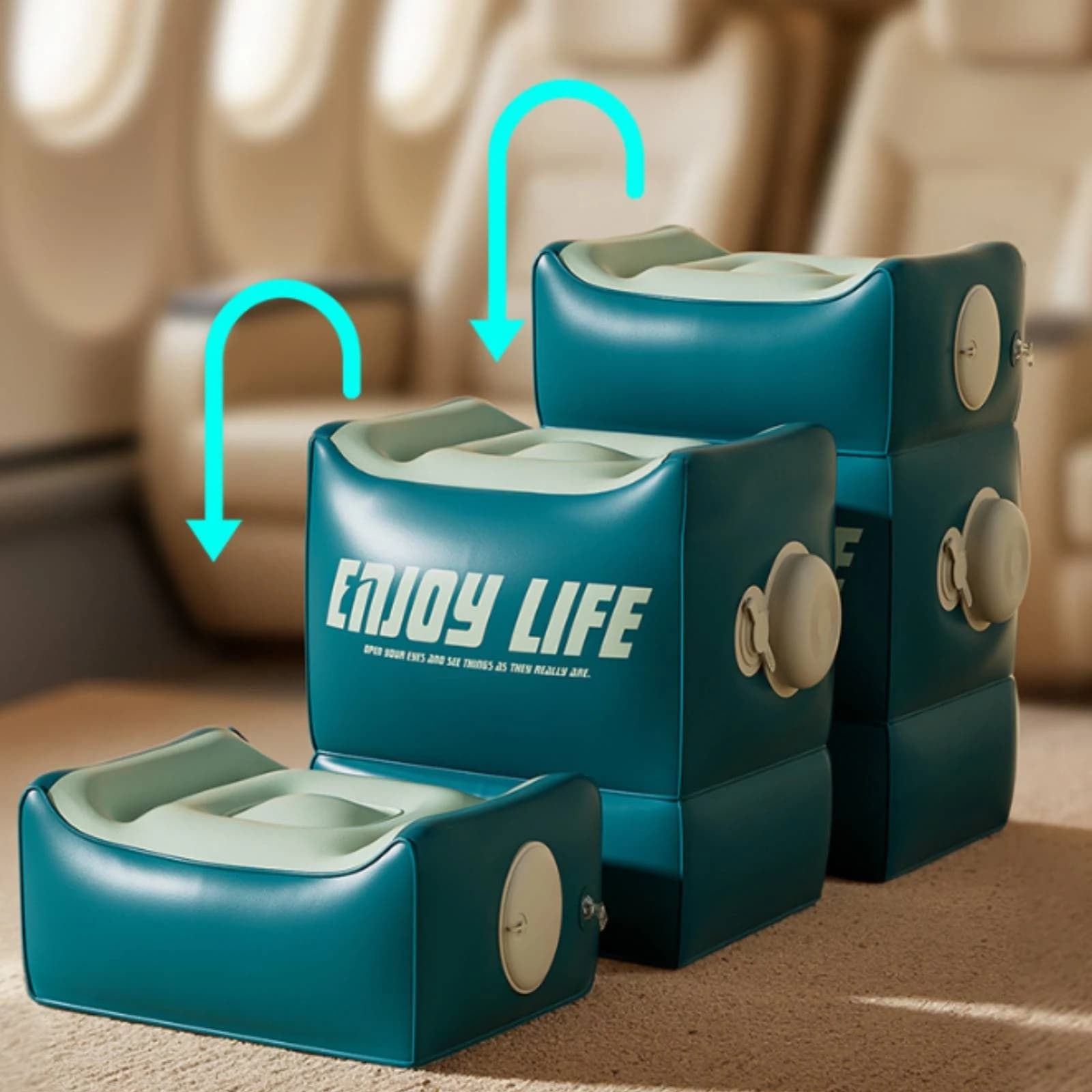 Inflatable Footstool Sloped Top Adjustable Travel Footrest Travel Foot Pillow Portable for Train, Car