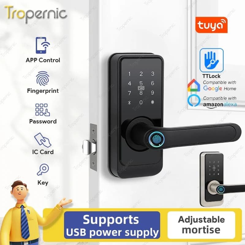 Smart Deadbolt Tuya SmartLife Wifi/TTLOCK Bluetooth APP telecomando Fingerprint Password Card Key Unlock automatico Latch Lock