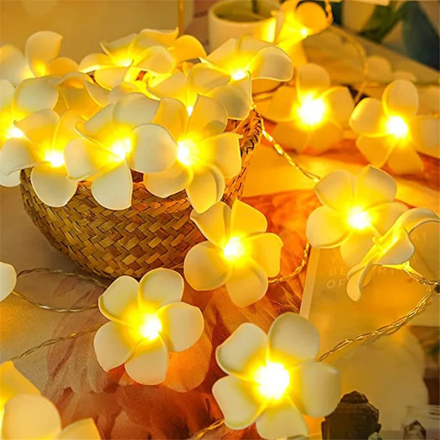 Luci a Stringa LED a Forma di Fiore di Plumeria in Schiuma, Alimentate a Batteria, Impermeabili, per Esterni, Ghirlanda Decorativa per Matrimoni, Feste e Casa