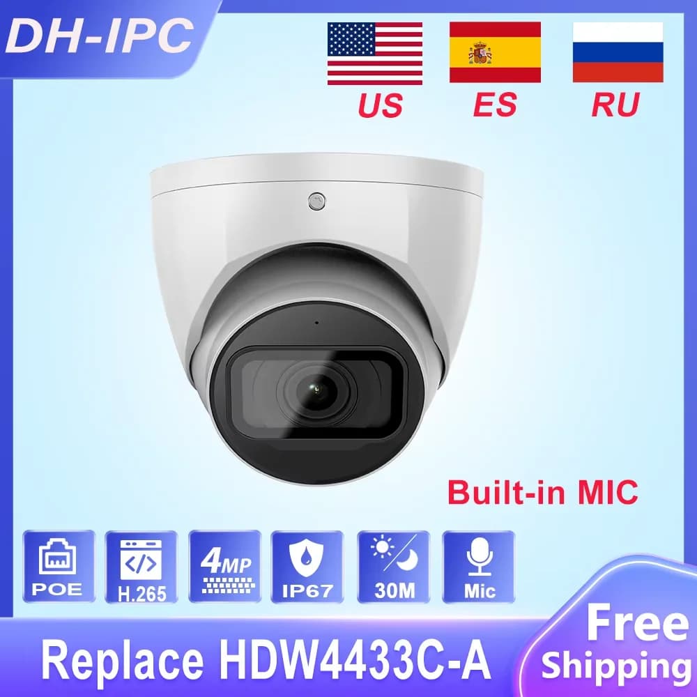 DH OEM 4MP Starlight IP Camera IR30m Mini Dome IP Camera Built-in MiC WDR Support SD Card Slot Replace IPC-HDW4433C-A