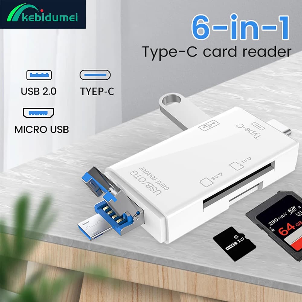 Lettore di schede multifunzione 6 in 1 Convertitore OTG mobile per computer Conversione SD TF Adattatore di trasferimento ad alta velocità USB tipo C Micro USB