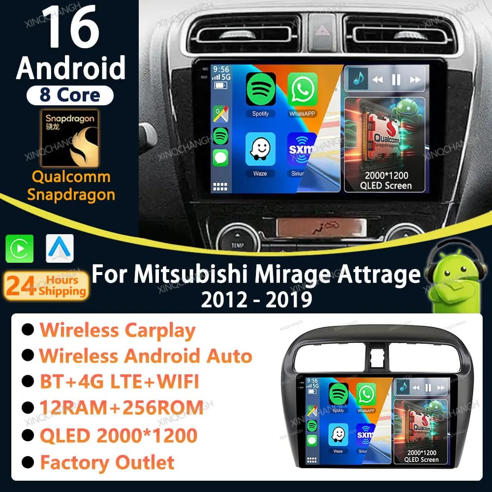 Autoradio Android 16 con Carplay per Mitsubishi Mirage Attrage 2012-2019 e Space Star 2014, Accessori Audio 2 DIN