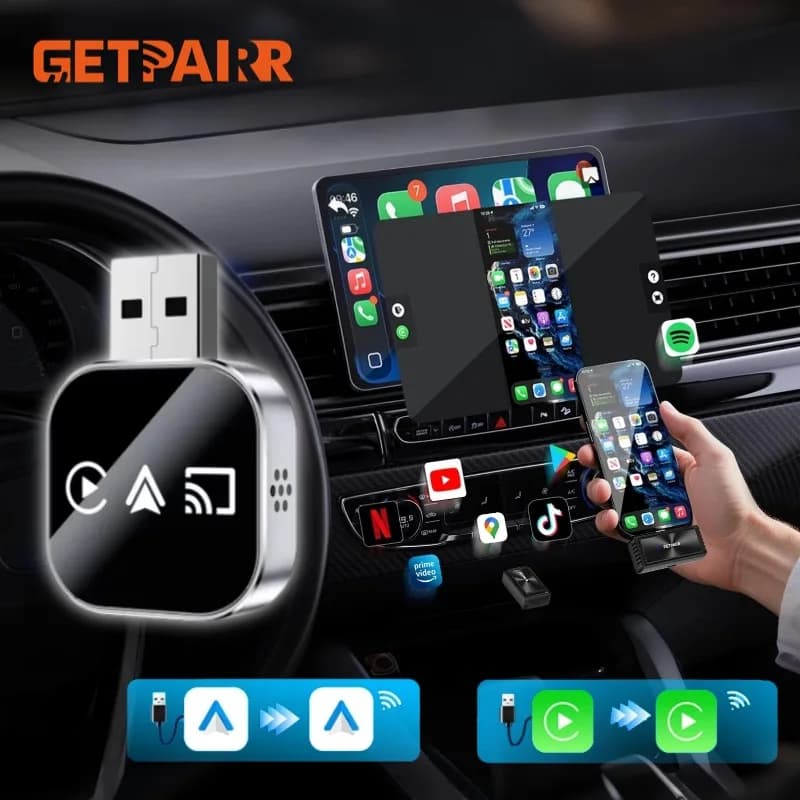 Getpairr Wireless CarPlay and Android Auto USB Adapter Plug & Play BT 5.0 + 5G WiFi Screen Mirroring Voice Control Car Update Box