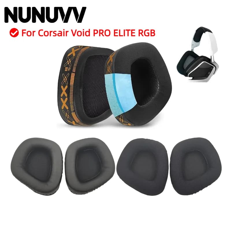NUNUVVV Memory Foam ear cushion printed in silk ice fabric spare for wireless gaming headphones Corsair Void PRO ELITE RGB