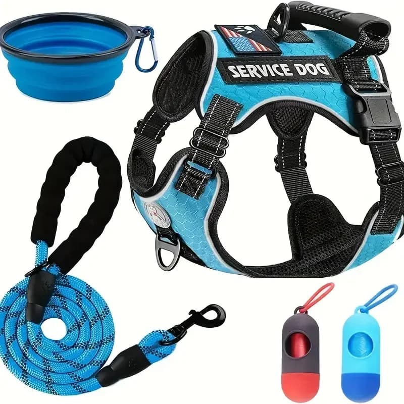Set Pettorina per Cani con Ciotola Pieghevole, Guinzaglio e 2 Sacchetti per Rifiuti, Gilet Antiurto per Cani con Corda di Traino