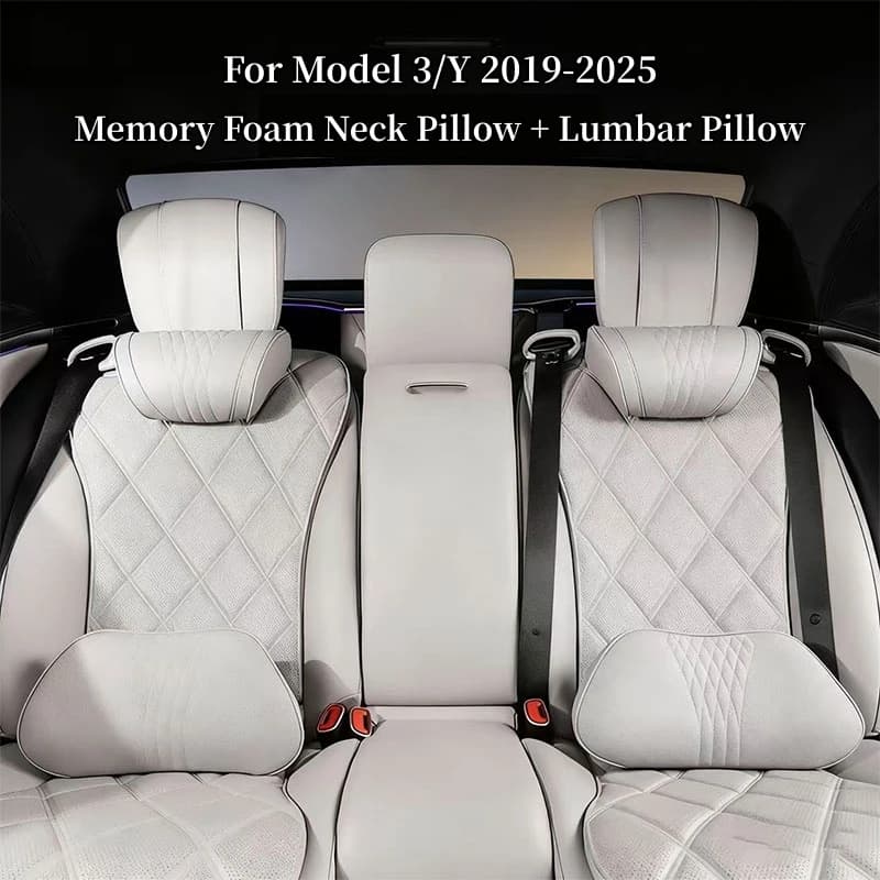 Cuscino per poggiatesta per auto Cuscino lombare per Tesla Modello Y/3 Cuscino per il collo traspirante in pelle Napa Cuscino lombare per schienale in memory foam