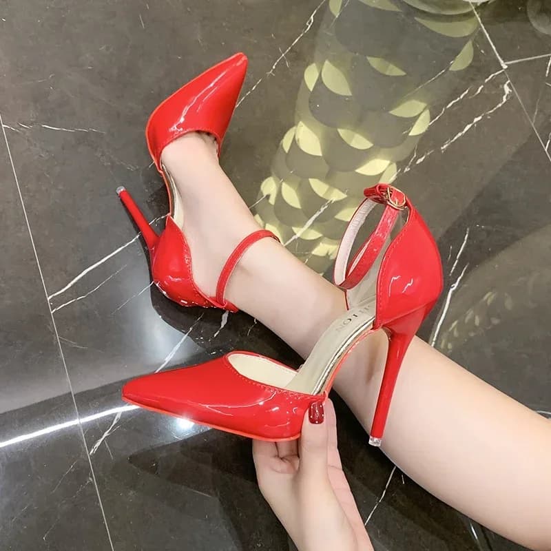 New pump 12 cm high heels ankle strap sandals with belt buckle women shoes with pointed heel size 35-43