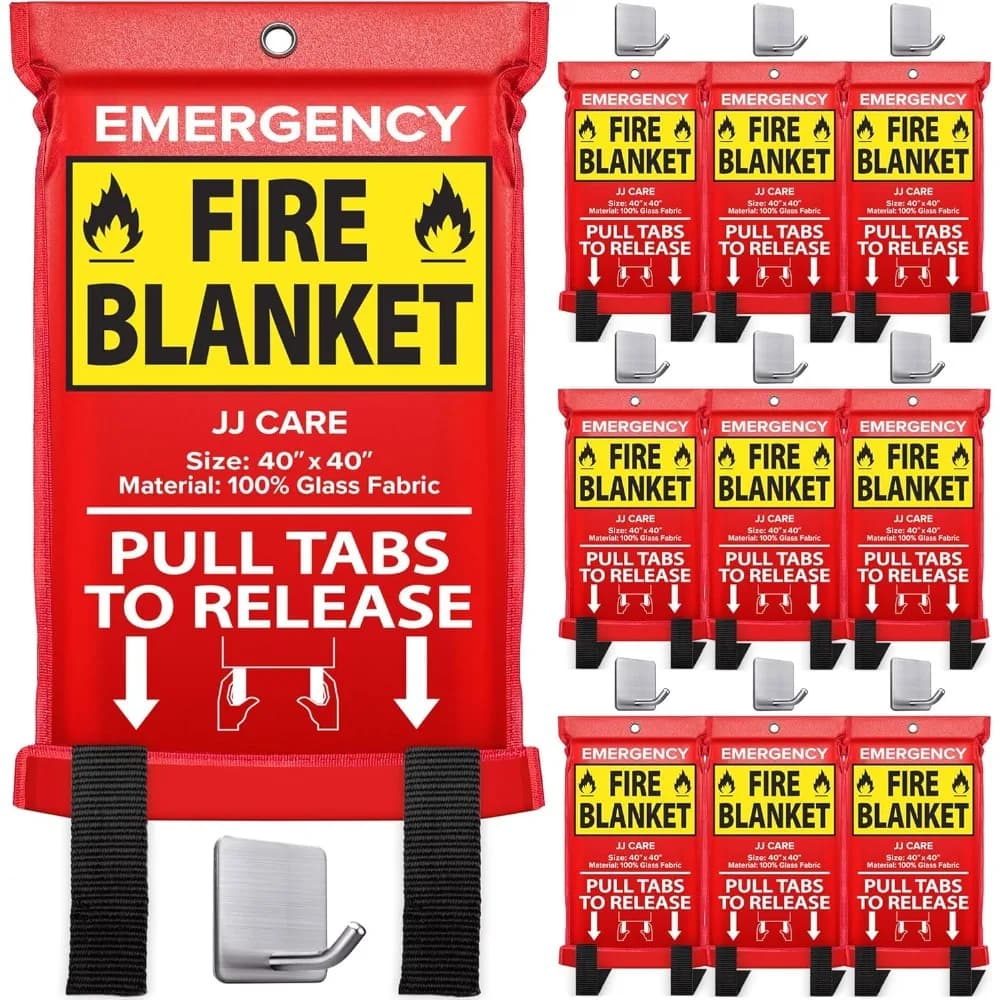 Fire Blanket – 10 Packs with Hooks – Emergency Fire Blanket for Home & Kitchen, High Heat Resistant Fire Suppression Blankets