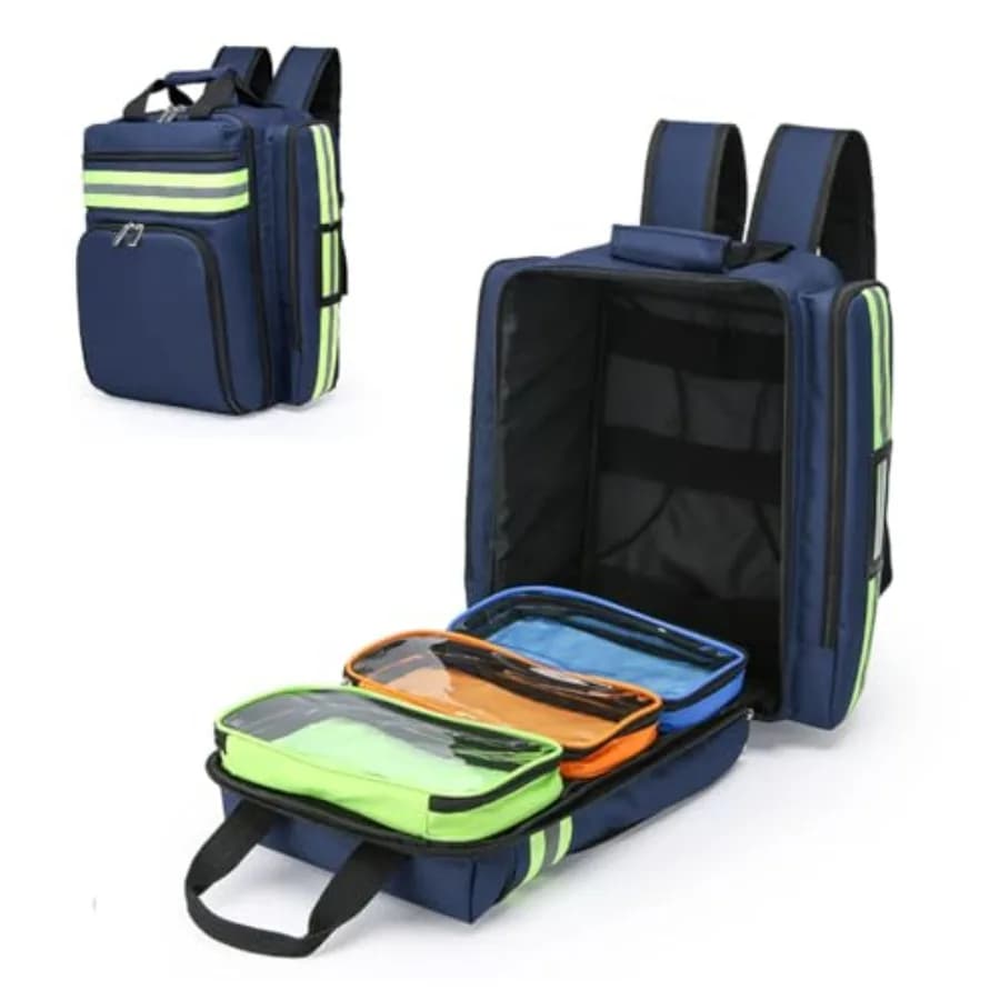 Zaino Medico d'Emergenza per Infermieri in Viaggio, Leggero in Nylon con Scomparti Multipli, Design Compatto Nero per Pronto Soccorso