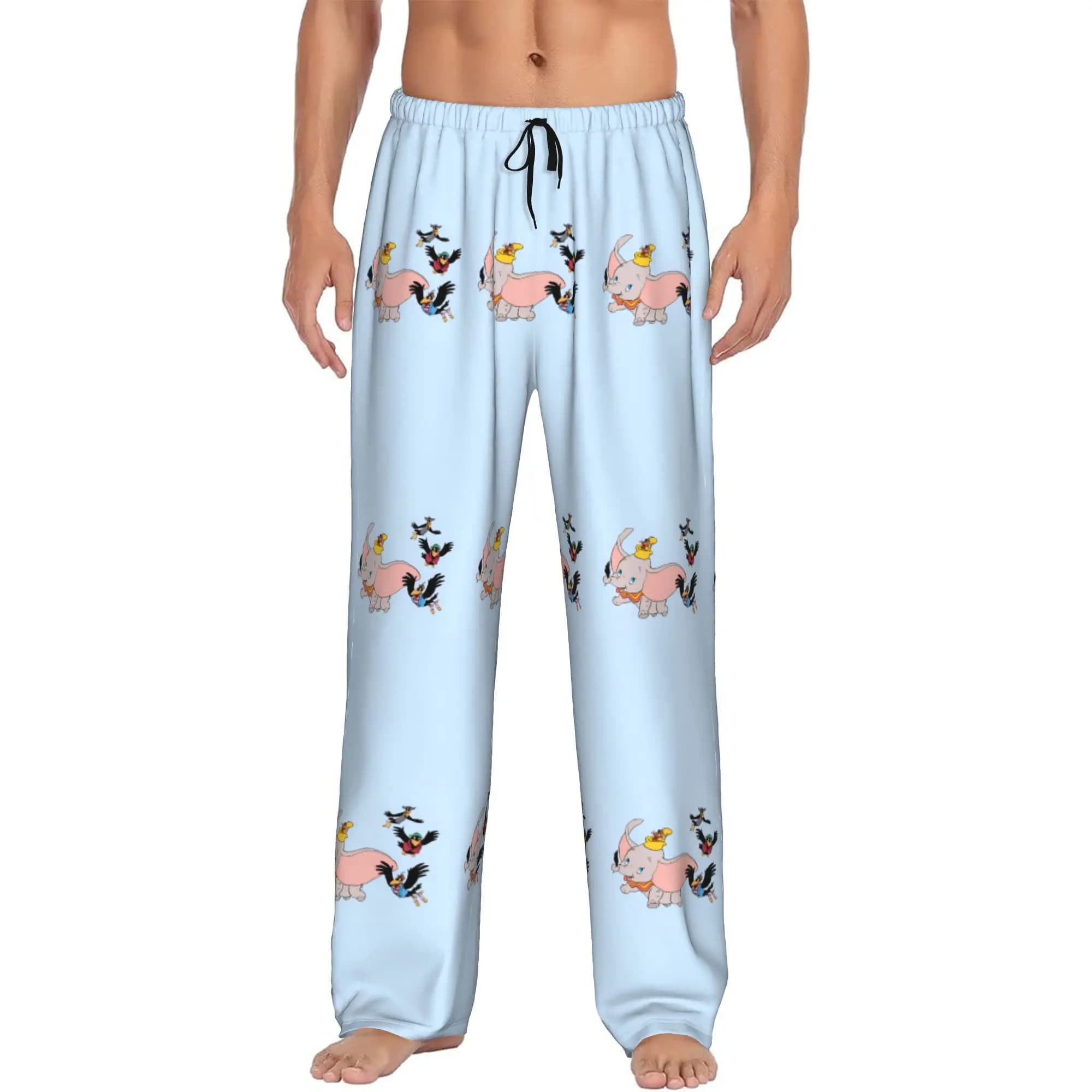 Custom Men D-Dumboes Cartoon Pajama Pants Print Cute Elephant Sleep Sleepwear Bottoms with Pockets