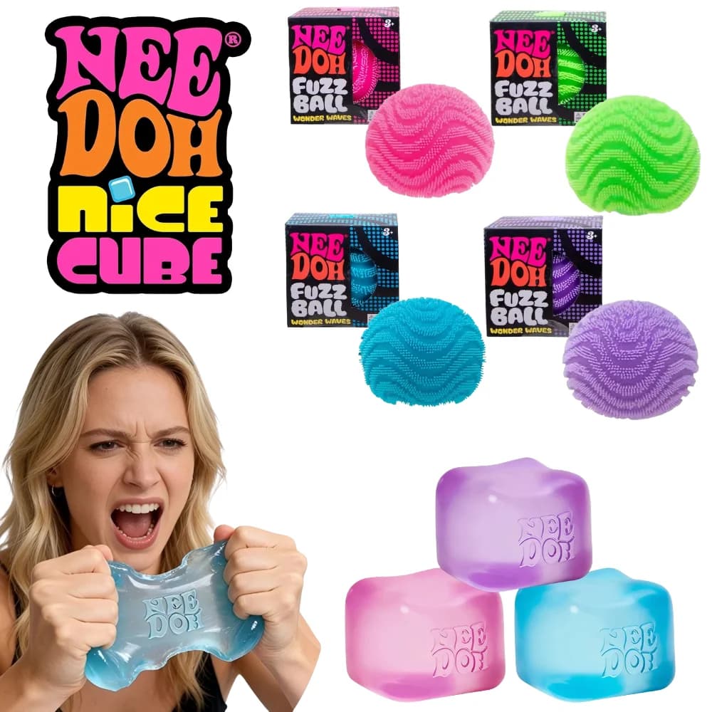 Schylling Needoh Nice Cube: Cubo Sensoriale da Scrivania, Strumento Antistress Testurizzato, Palla Antistress per Ansia e Concentrazione, per Adulti e Bambini