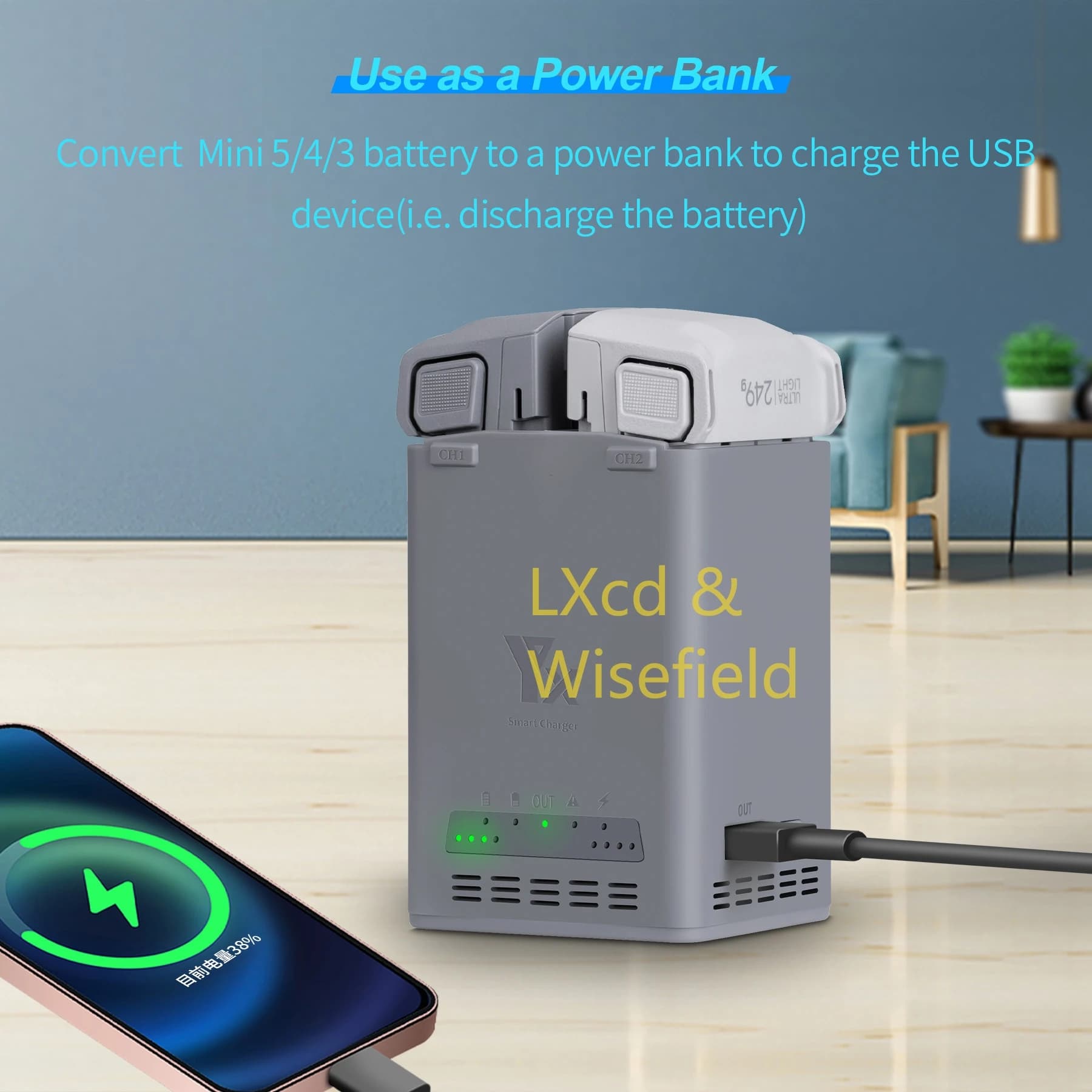 Caricabatterie da 100W per DJI Mini 5 Pro/Mini 4 Pro/Mini 3/3 Pro, Stazione di Ricarica, Power Bank, Compartimento Portaoggetti, Accessorio