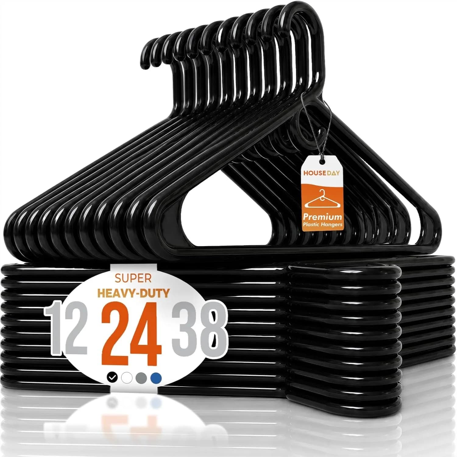 Heavy Duty Plastic Hangers 24 Pack - Ultra Thick Black Clothes Hangers with 20 lb Capacity for Coats, Jackets, Suits & Jeans