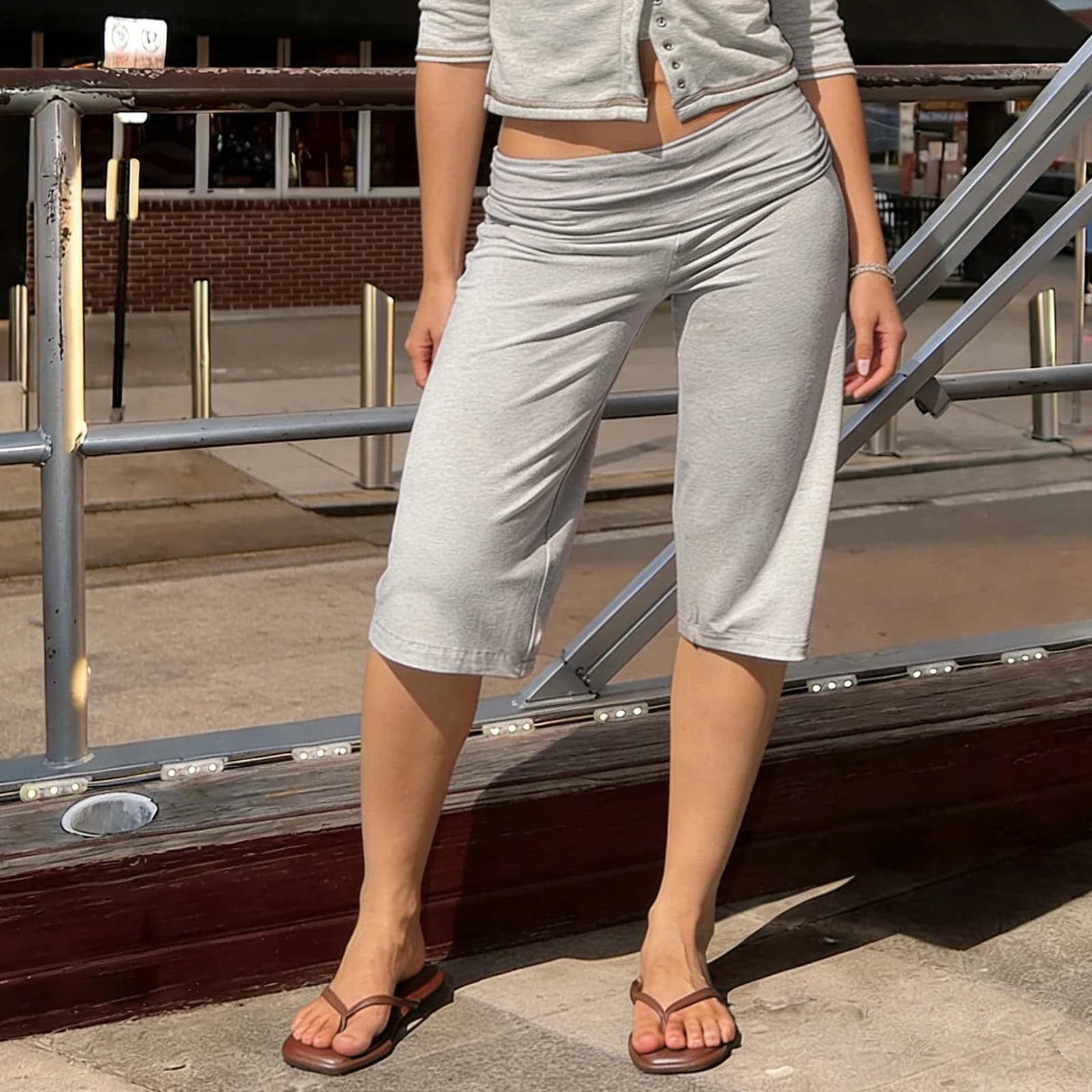 Pantaloni Capri da Donna Y2K a Vita Bassa, Gamba Larga, Stile Streetwear, Leggings Corti, Pantaloni Comodi
