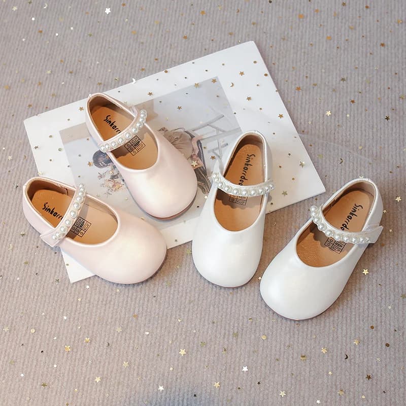 Scarpe da principessa per ragazza autunnale Scarpe basse per bambini dolci con gancio poco profondo perlato Colori solidi Scarpe per bambini dolci alla moda antiscivolo