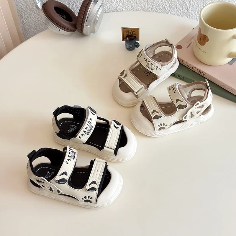Sandali Sportivi Chiusi per Bambini, con Stampa Zampa di Panda, Antinfortunistici, con Doppio Strappo in Velcro, Scarpe Casual da Esterno per Bambini e Bambine