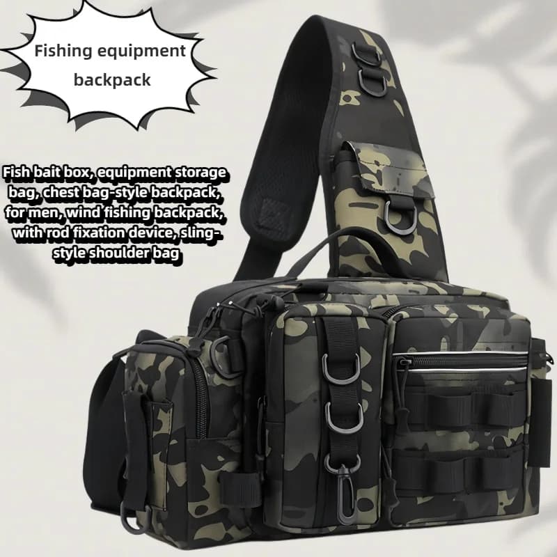 Men's fishing gear backpack, single-shoulder strap backpack, tactical backpack, carrying pocket, fishing net bag, practical