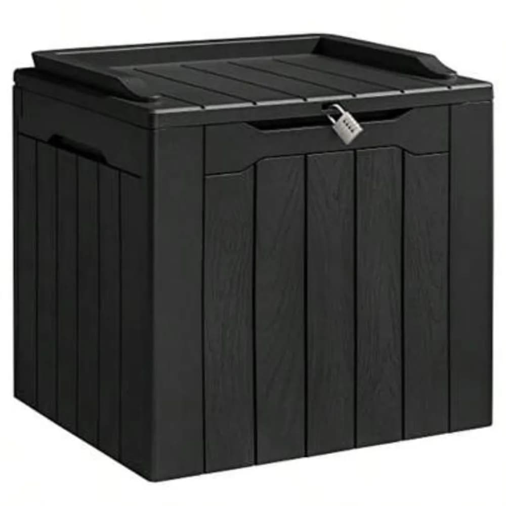 31 Gallon Resin Deck Box Waterproof Outdoor Storage Lockable Patio Furniture Cushion Garden Tool Container for Backyard Porch Balcony, Heavy Duty All Weather UV Resistant, Seat Capacity 300 lbs, Easy Assembly