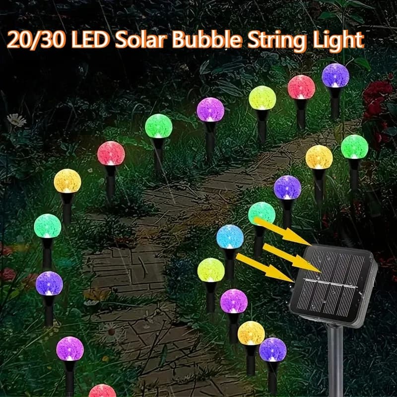 20 LED/30 LED Luci da prato per esterni a sfera a bolle 8 modalità Luci da percorso solari impermeabili per decorazioni da campeggio per patio, giardino, prato