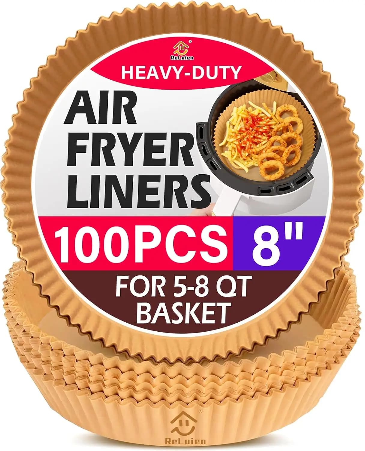 Cartine per Friggitrice ad Aria 100 Pezzi, Rivestimenti Rotondi Monouso Antiaderenti da 8 Pollici per Friggitrice ad Aria 5-8QT, Cottura al Forno, Arrosto, Microonde