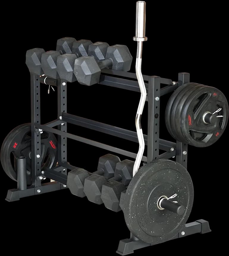 Dingfeng Strong Heavy Duty weight storage rack for handlebars, kettlebells and weight discs, ideal for home gym.