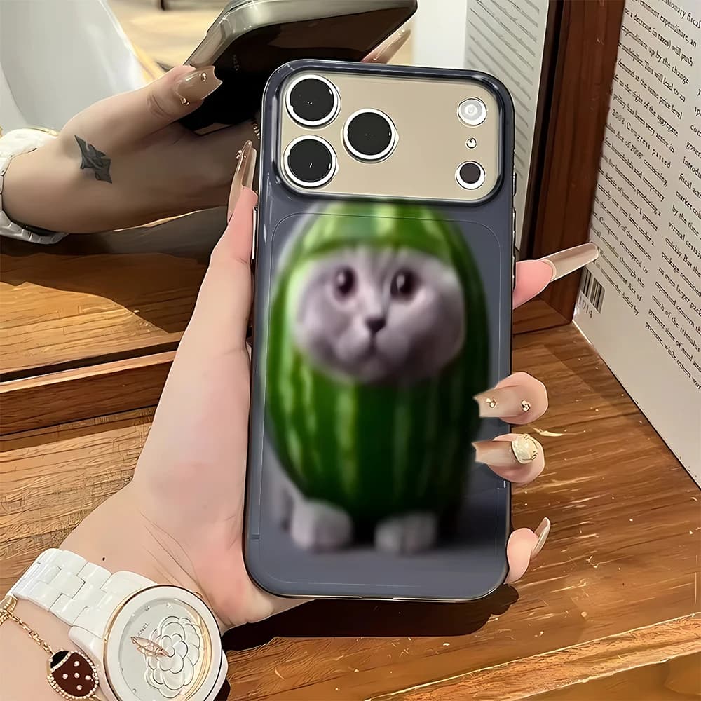 Trendy Anti Fingerprint Watermelon Cat Phone Case For Iphone 15 Plus 12 17 Air 11 Pro Max 16 13 14 Durable Wear Resistant Casing