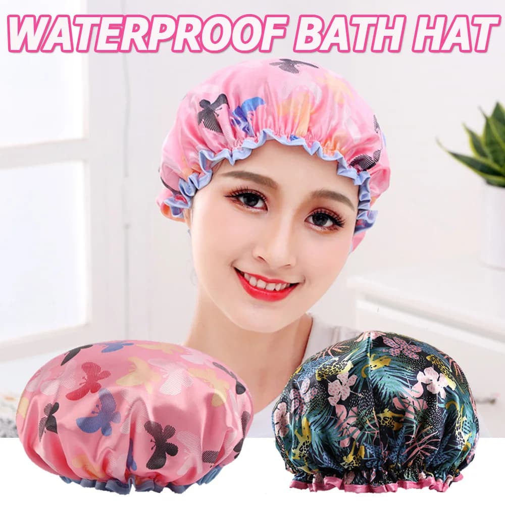 1Pc Spessore Cappello Da Bagno Impermeabile Doppio Strato Doccia Copertura Dei Capelli Delle Donne Forniture Cuffia Da Doccia Bagno cofano di seta Cofani di Raso avvolgere