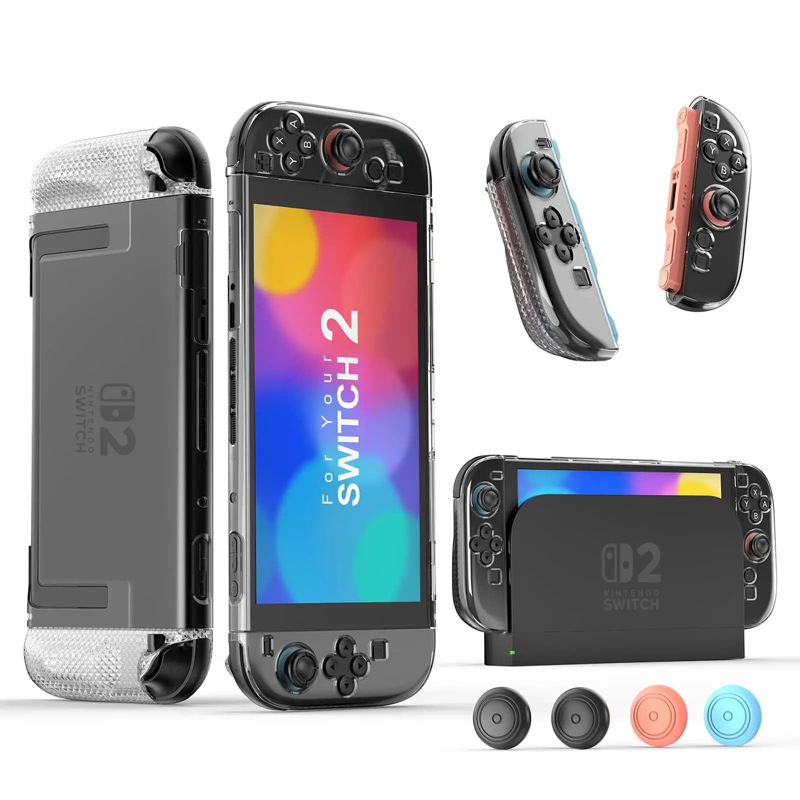 Custodia Protettiva Trasparente Compatibile con Nintendo Switch 2 (2025) con Cover Antiscivolo in TPU e Copri-Pulsanti