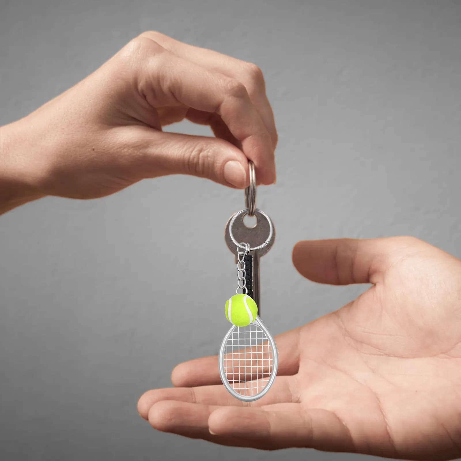 24Pcs Tennis Key Ring Realistic Mini Tennis Ball Racket Keychain Pendant Gift for Sports Fans Decorative Key Holder Charm