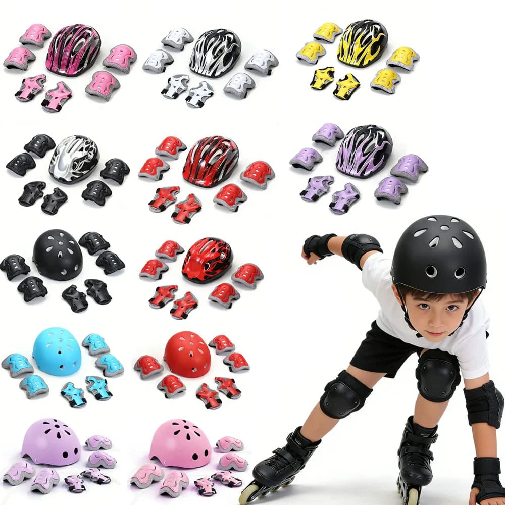 Set di Protezioni per Bambini per Pattinaggio, Casco da Skateboard, Ginocchiere e Gomitiere con Protezioni per Polsi per Pattinaggio in Linea
