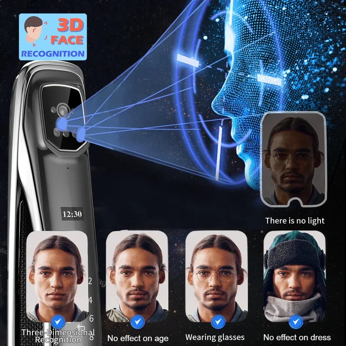 Registrazione video con riconoscimento facciale 2025/3D Citofono in tempo reale Smart WIFI Porta senza chiave automatica per impronte digitali con fotocamera