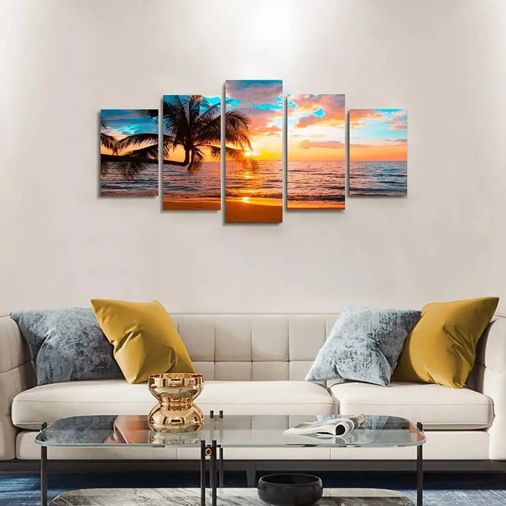Quadro su Tela Moderno Blu con Paesaggio Marino, Pronto da Appendere, Personalizzabile, per Arredamento Soggiorno