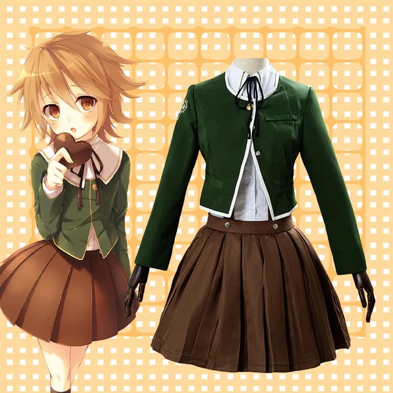 Anime Danganronpa Chihiro Fujisaki Cosplay Costume JK School Uniform Suits Brown Pleated Skirt Set Halloween Costumes for Women
