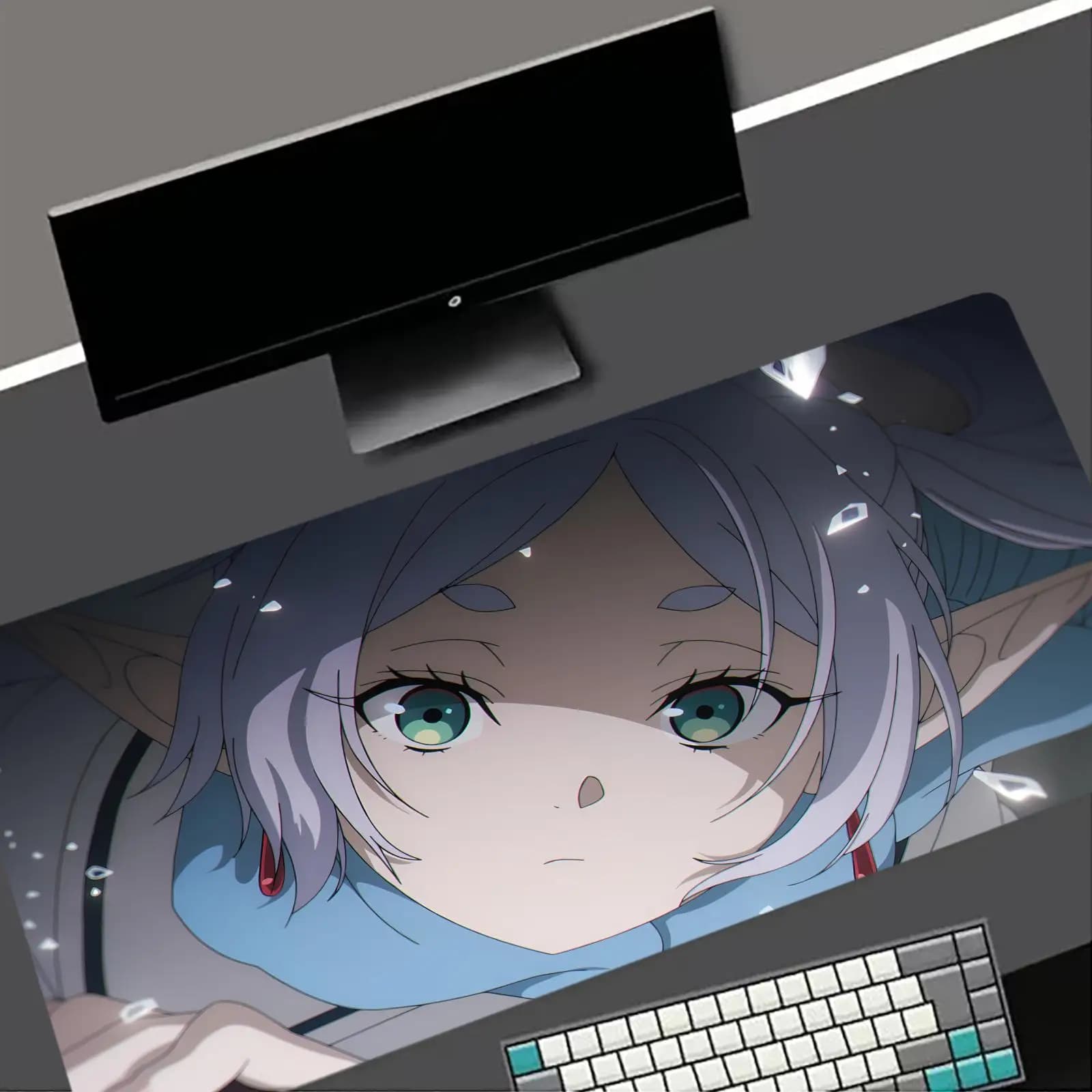 Tappetino per mouse Kawaii Anime Girl Frieren Beyond Journey End, tappetino per tastiera, tappetino per laptop, tappetino per mouse da gioco con fiore di loto, tappetino da scrivania HD per PC