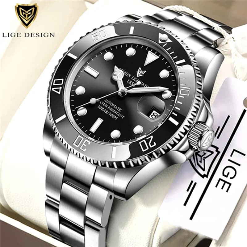 Orologio di Lusso LIGE TOP 2026, Impermeabile fino a 100 Metri, Meccanico con Data Luminosa, in Acciaio Inossidabile per Uomo