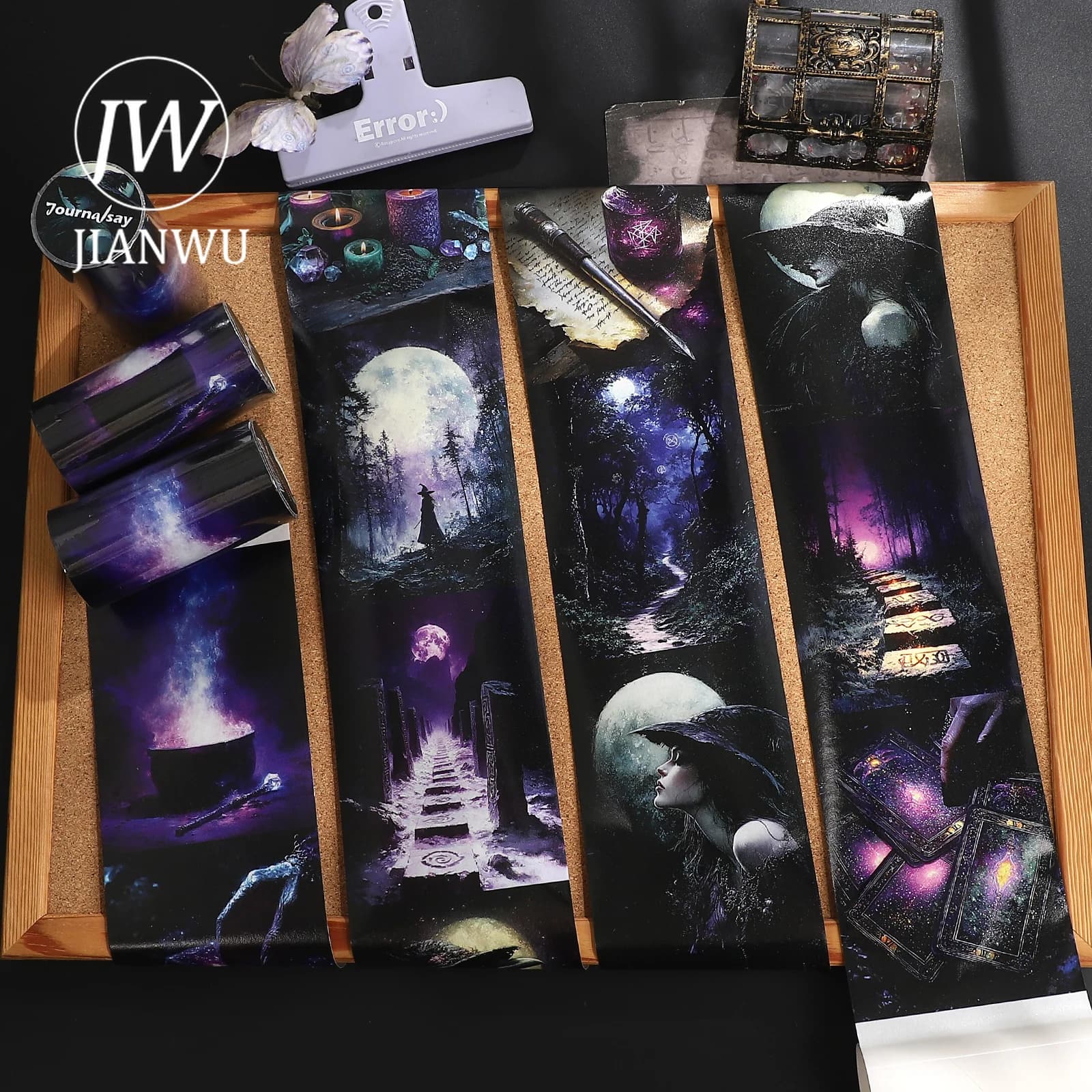 JIANWU 80mm*204cm Vintage Dark Gothic Witchcraft Items Landscape Material Collage Washi Tape Creative DIY Journal Stationery