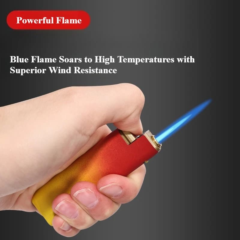 Accendino a Fiamma Blu ad Alta Temperatura in Metallo Antivento, Ricaricabile a Butano per Sigari, Strumento Portatile per Campeggio all'Aperto, Vendita all'Ingrosso