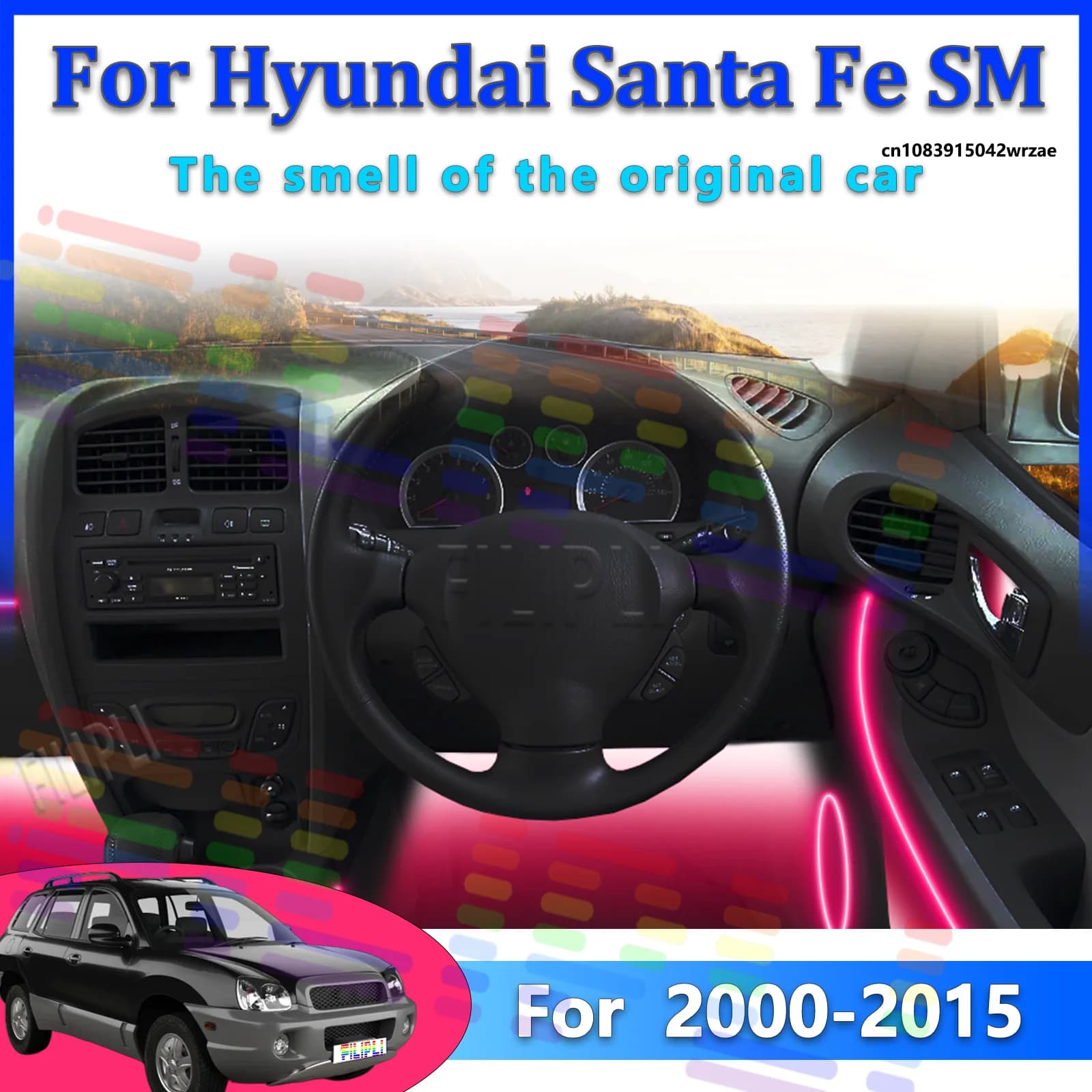 Luci Ambientali LED per Hyundai Santa Fe 2015Y SM, Illuminazione Atmosferica Colorata, Striscia Neon per Interni Auto, Controllo App, 64 Luci RGB