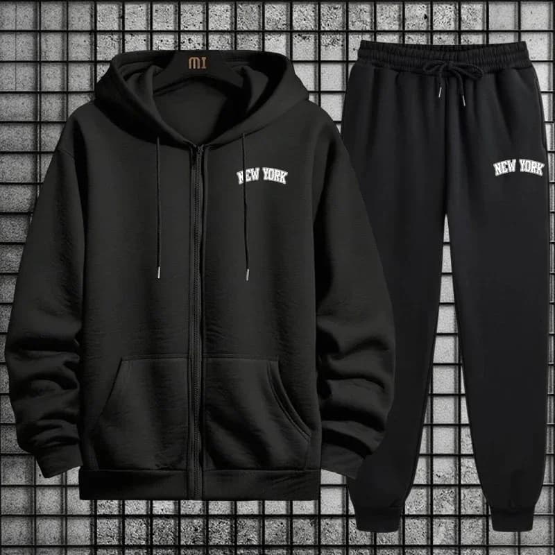 Quality men's suit Spring 2026, casual, simple, fashionable, with hoodie and single zip and single sports pants for daily jogging