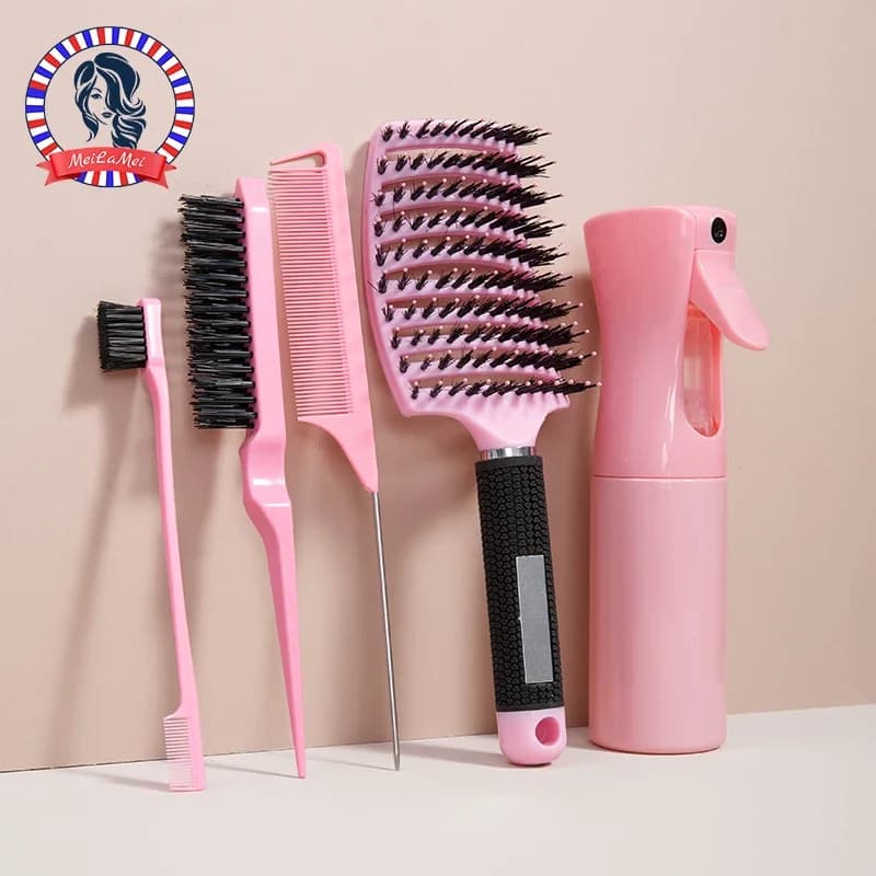 5pcs magic hair brush set Detangling curls brush Rat Tail Comb Edge Hair Brush Salon Professional hair styling tools